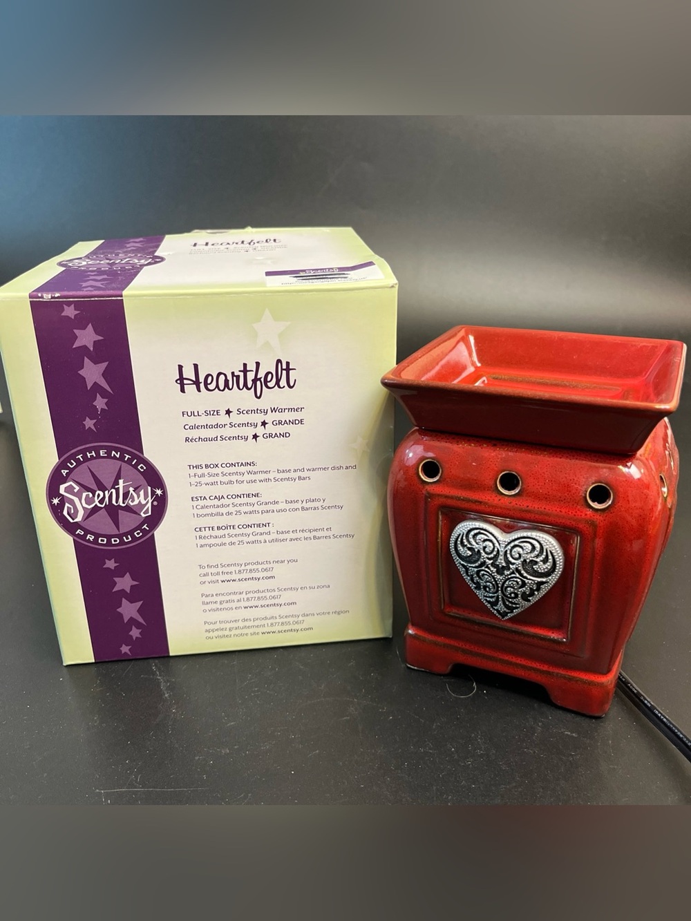 Scentsy Red Heartfelt Ceramic Warmer with Decorative Heart Accent